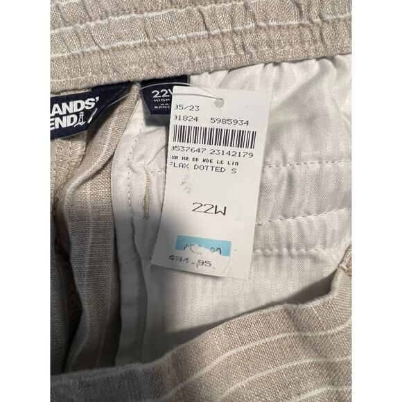 Lands End Plus NWT Tan Stripe High Rise Wide Leg 100% Linen Pleated Pants 22 W - Picture 7 of 9